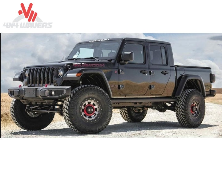 Side profile of a lifted 2020-2026 Jeep Gladiator JT with ReadyLIFT 2.5-inch SST lift kit installed.