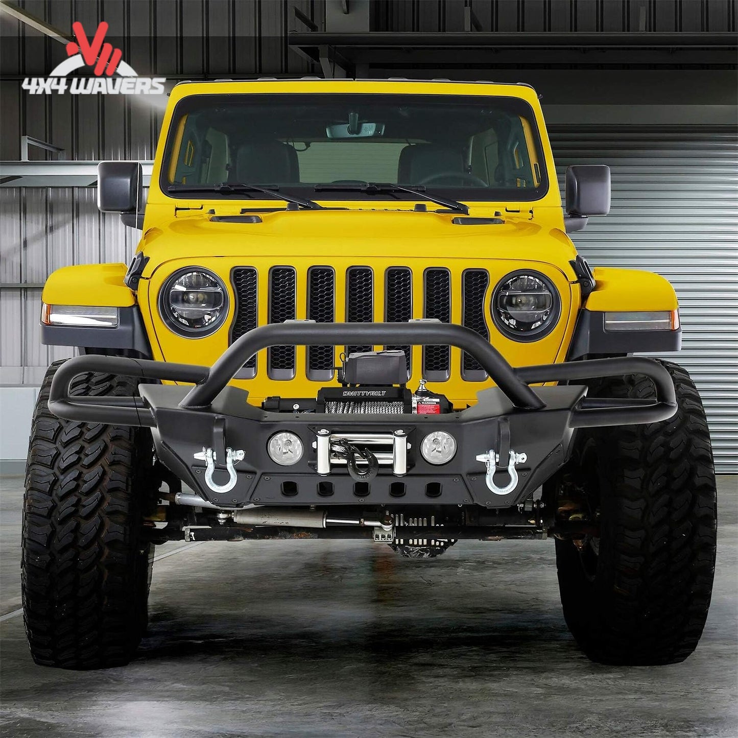 Smittybilt SRC Gen2 bumper installed on Jeep Gladiator JT; Jeep Gladiator JT featuring Smittybilt SRC Gen2 bumper with winch-ready off-road design