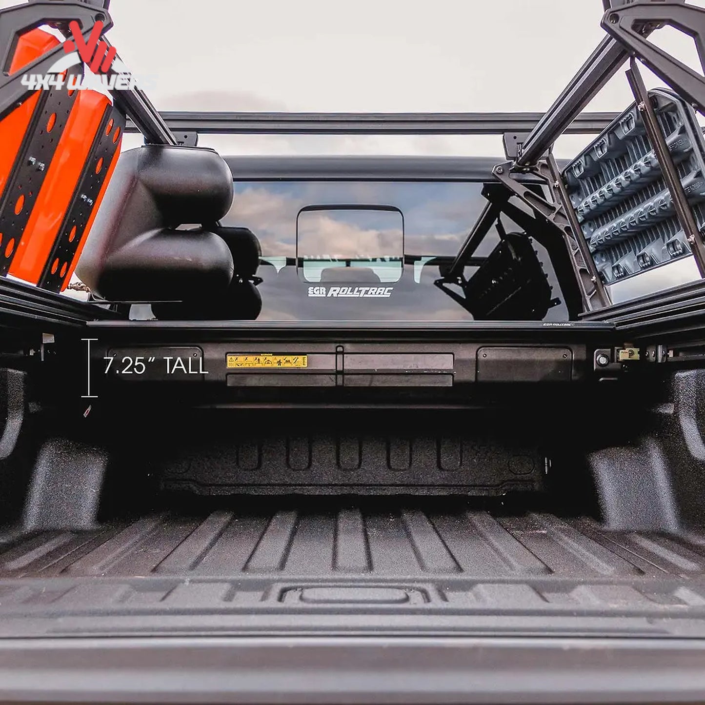 Open view of EGR RollTrac electric tonneau cover on a 2020–2026 Jeep Gladiator JT with a 5-foot bed.
