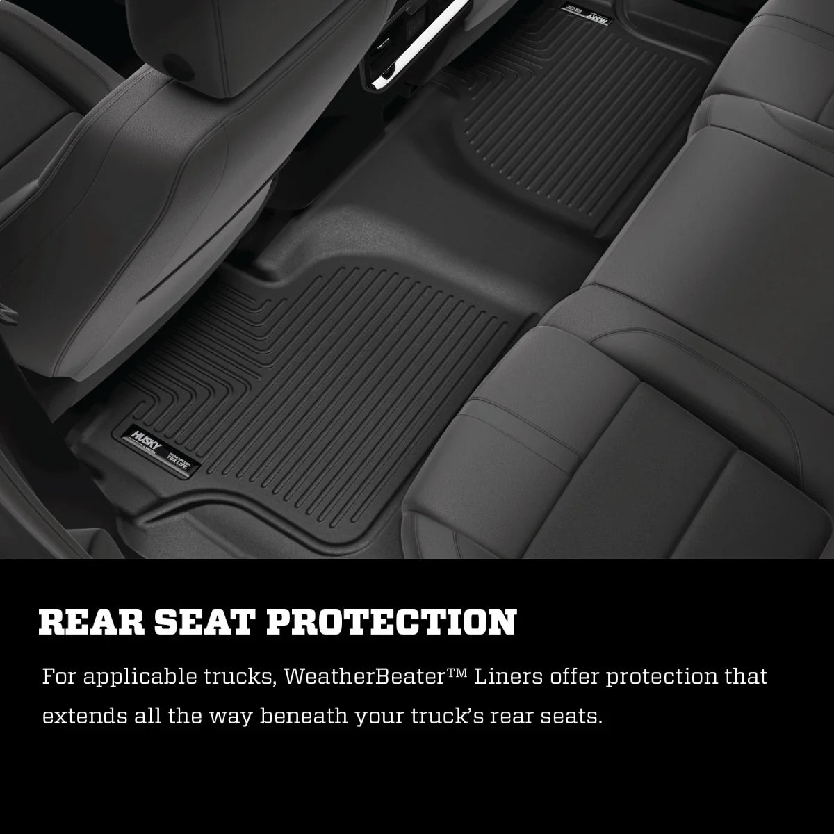 Husky Liners WeatherBeater front and rear black floor mats installed in a 2020-2025 Jeep Gladiator JT, showing durable protective design.