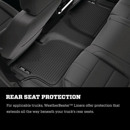 Husky Liners WeatherBeater front and rear black floor mats installed in a 2020-2025 Jeep Gladiator JT, showing durable protective design.