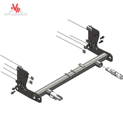 Blue Ox BX1126 tow baseplate installed on Jeep Wrangler JK for flat towing, designed for 2007-2018 models, part of the Hidden Flat Tow System.