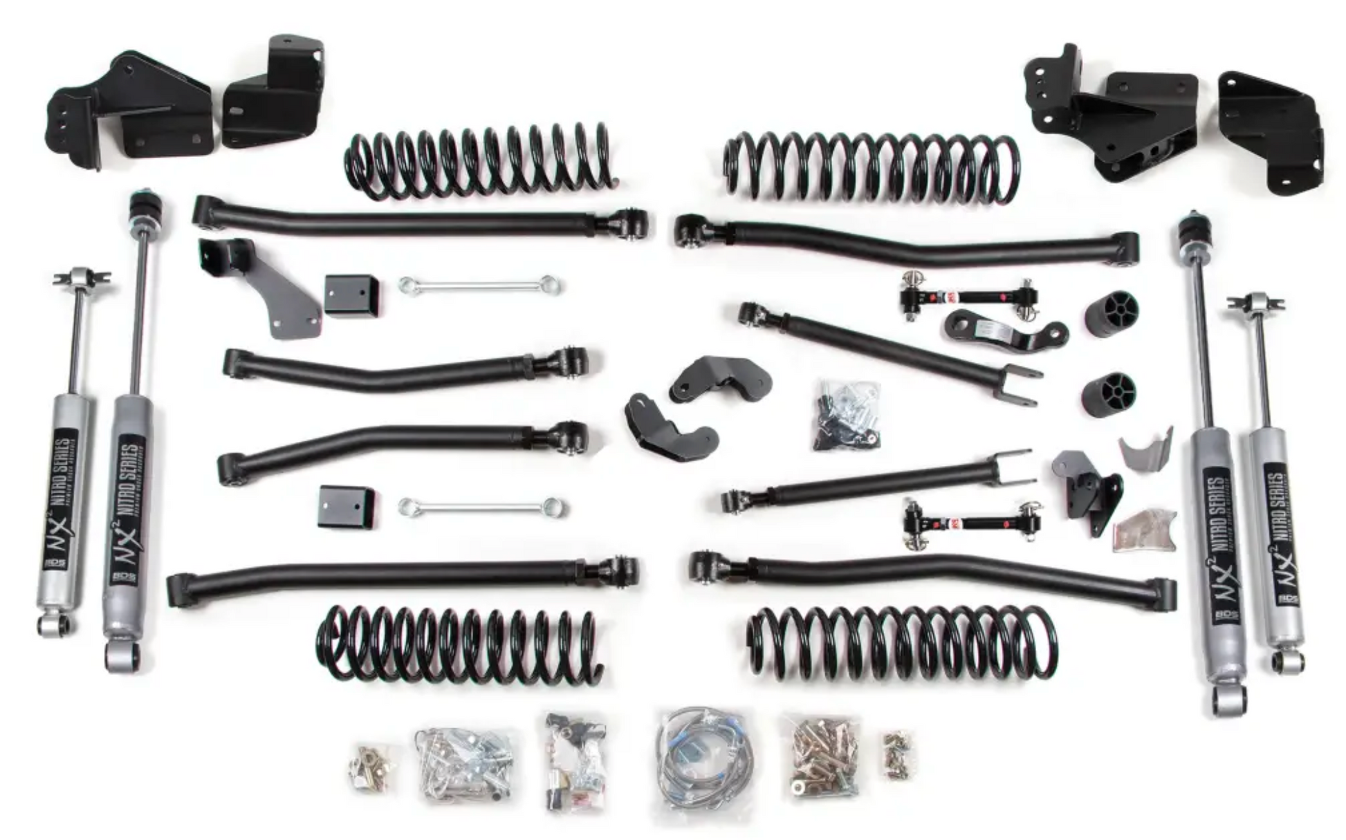 BDS Suspension 4-inch long arm lift kit with NX2 shocks on a 2007-2018 Jeep Wrangler JK 2-door, fitted with 37-inch tires.