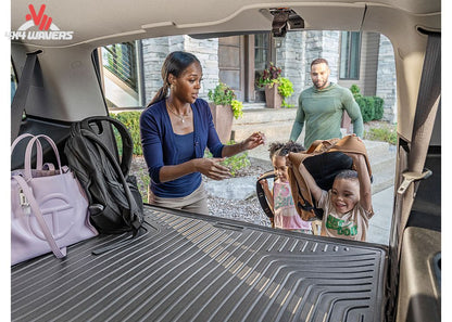 Husky WeatherBeater Cargo Liner in black fits 2018-2025 Jeep Wrangler JL Unlimited, protects cargo area from dirt and spills.