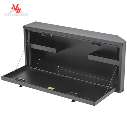 Interior view of Tuffy tailgate lockbox displaying organized storage space and removable trays