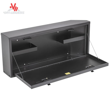 Jeep Wrangler JL tailgate lockbox open showing secure cargo storage