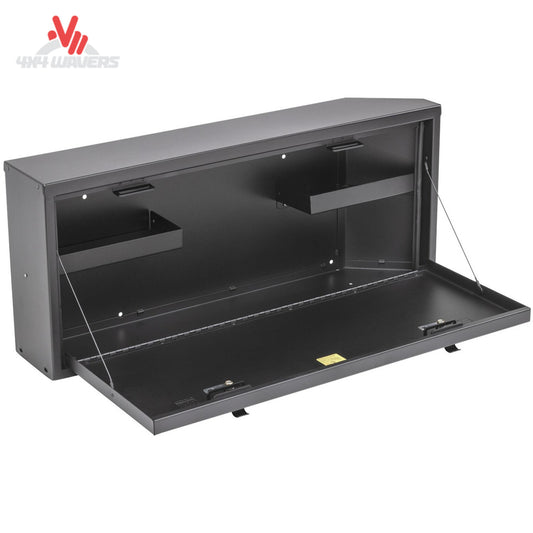 Jeep Wrangler JL tailgate lockbox open showing secure cargo storage