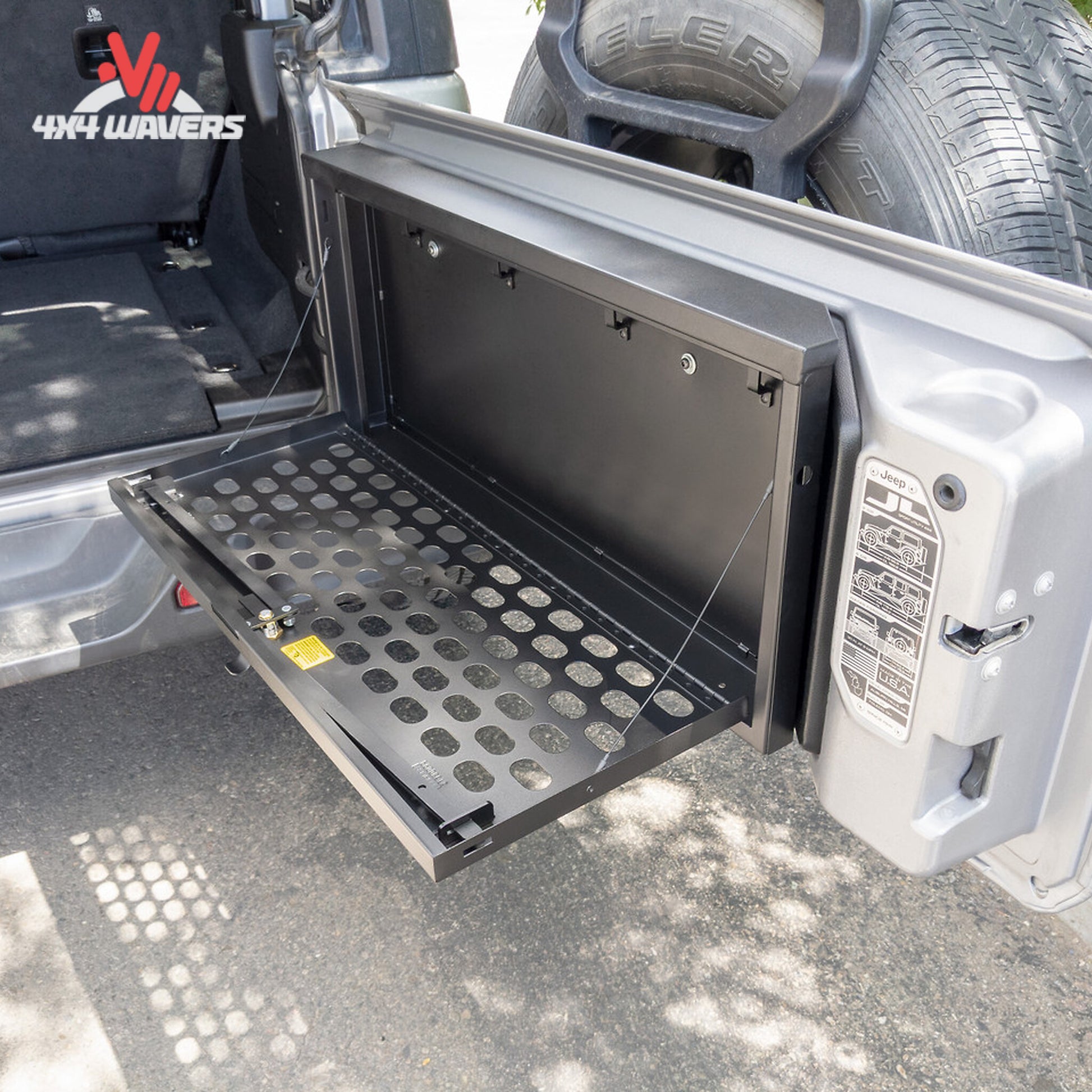 MOLLE panel storage system on Tuffy Jeep Wrangler JL tailgate lockbox