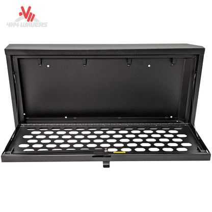 Fold-down worktable on Jeep JL tailgate lockbox