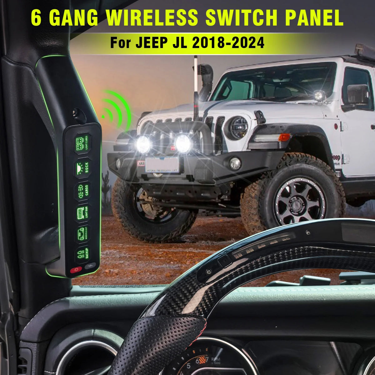 Soporte de montaje para manija del controlador de interruptores, panel de 6 interruptores para Jeep Wrangler JL 2018 2019 2020 2021 2022 2023 - 4X4 WAVERS