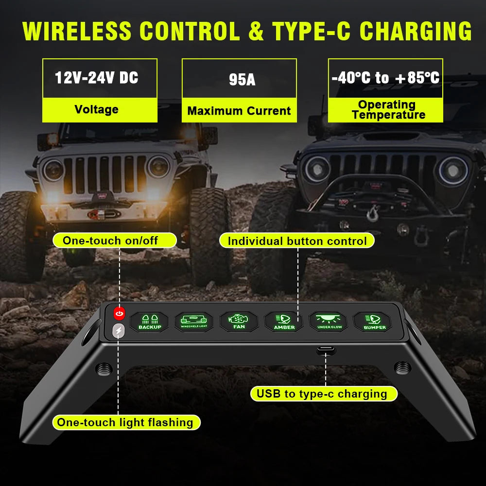 Panel de montaje con manija para controlador de interruptores, 6 interruptores, para Jeep Wrangler JL 2018 2019 2020 2021 2022 2023 - 4X4 WAVERS