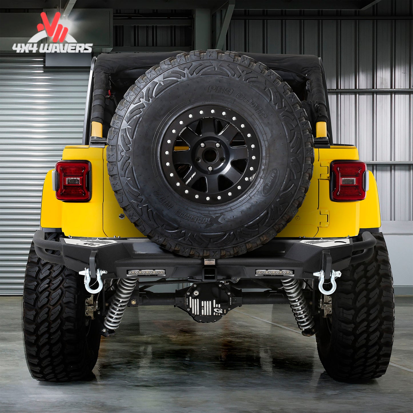 Smittybilt SRC Gen2 rear bumper installed on Jeep Wrangler JL; Jeep Wrangler JL equipped with an off-road-ready SRC Gen2 rear bumper and hitch system