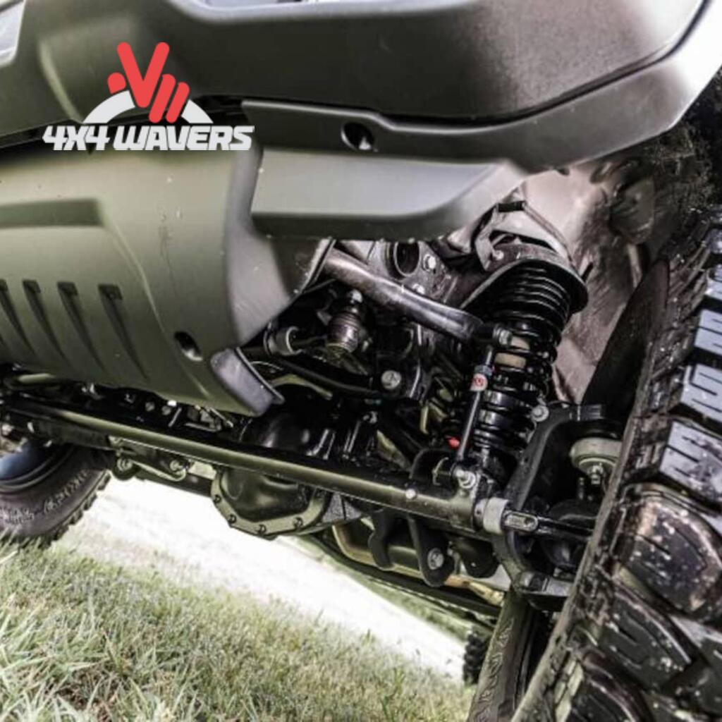 BDS Suspension JKS 3.5-inch lift kit with JSPEC shocks installed on a 2020-2026 Jeep Gladiator JT, showing the lifted vehicle under sunlight.
