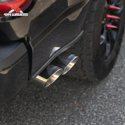 MBRP Armor Pro 3-inch cat-back exhaust system with polished dual side exit tips on a 2021-2026 Ford F-150 truck