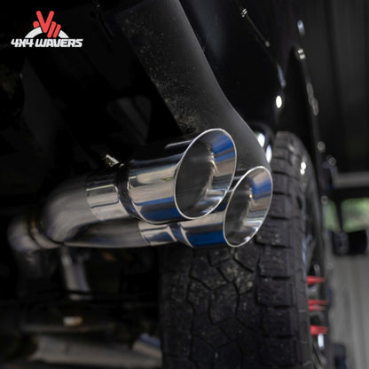 MBRP Armor Pro 3-inch cat-back exhaust system with polished dual side exit tips on a 21-26 Ford F-150 pickup truck.