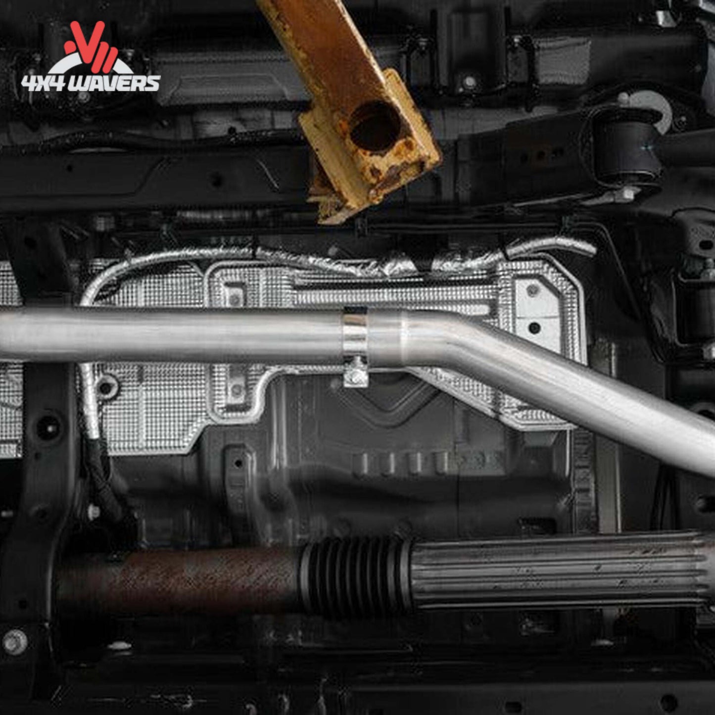 High-clearance exhaust routing for Ford Bronco off-road applications