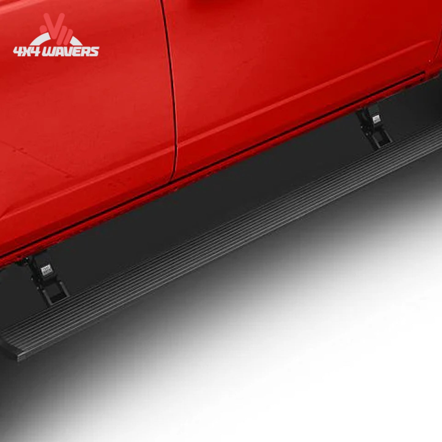 Automatic running board extended below a lifted Ford Bronco for easier vehicle entry