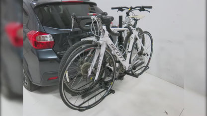 Step-by-step installation and setup demonstration for the CURT 18087 tray-style hitch-mounted bike rack.