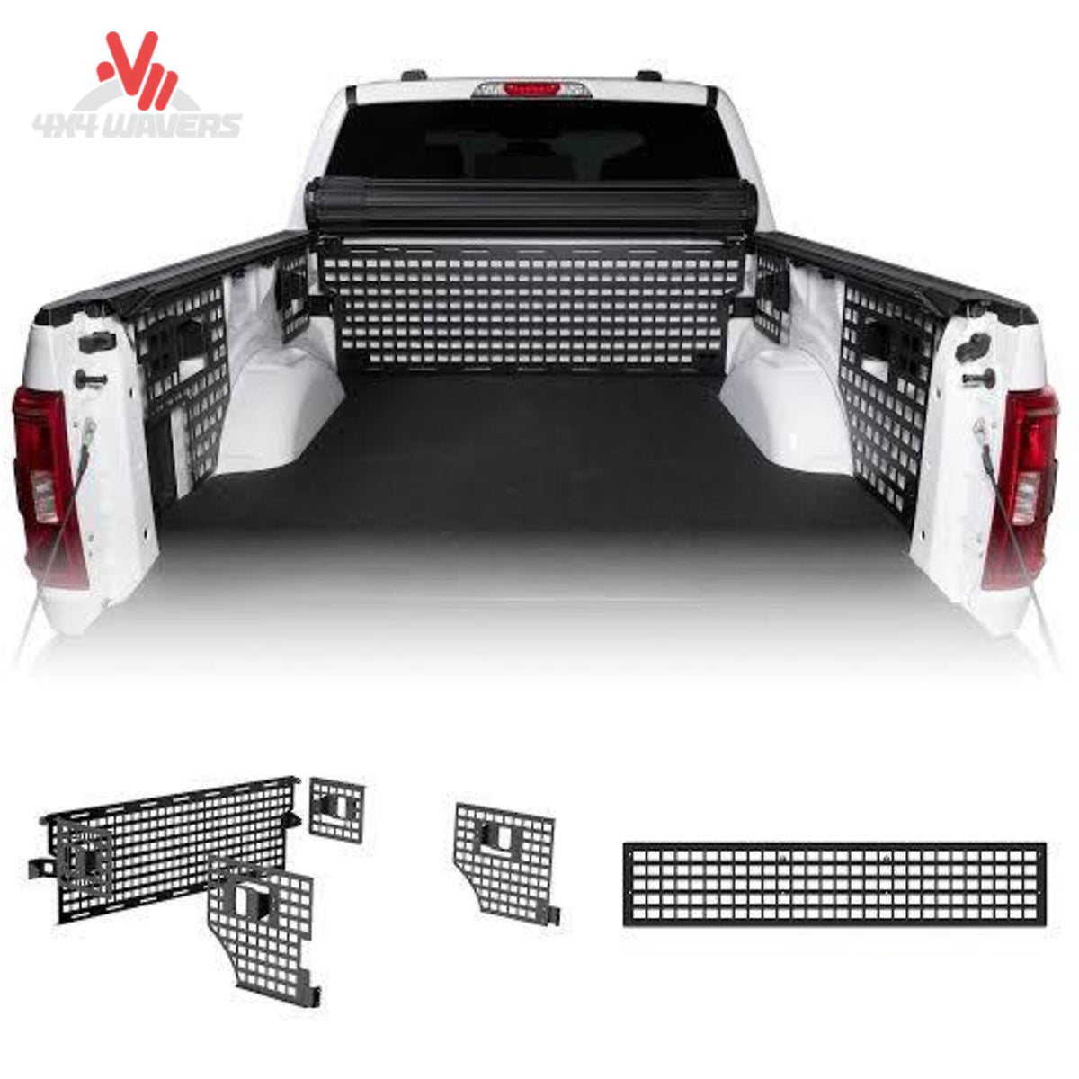 Putco Modular MOLLE Bed Panel on driver side for 2015-2020 Ford F-150 Raptor 5.5' bed, used as a bed organizer.