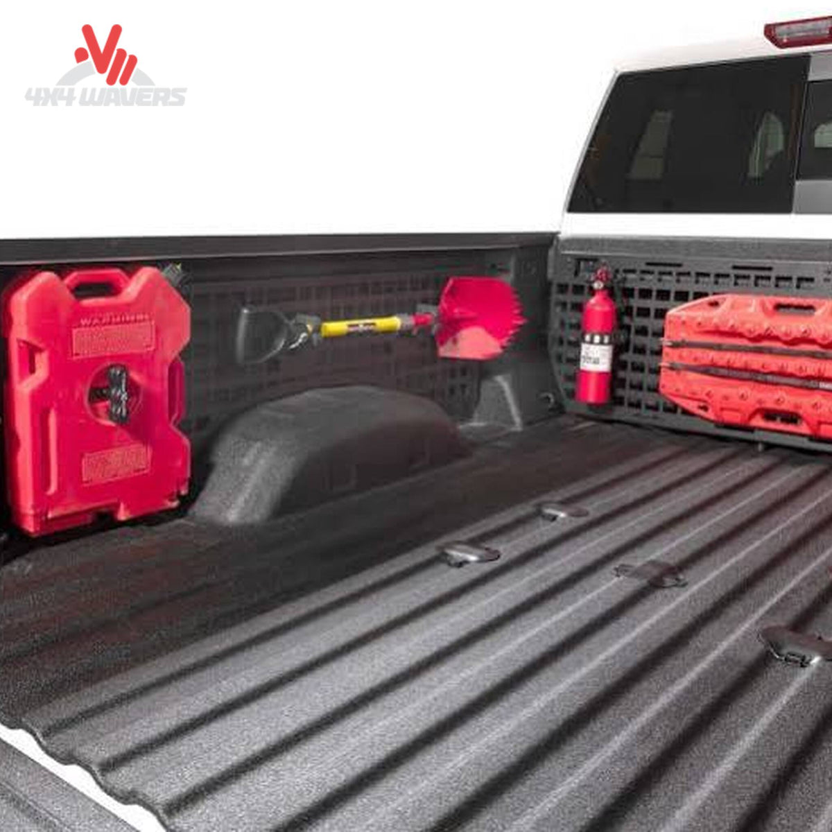 Putco Modular MOLLE Bed Panel on Ford F-150 Raptor 5.5' bed, loaded with tools and gear for organized storage.