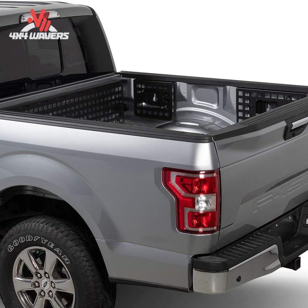 Putco Passenger Side Modular MOLLE Bed Panel for 2015-2026 Ford F-150 and Raptor 5.5' bed, mounted on truck bed side.
