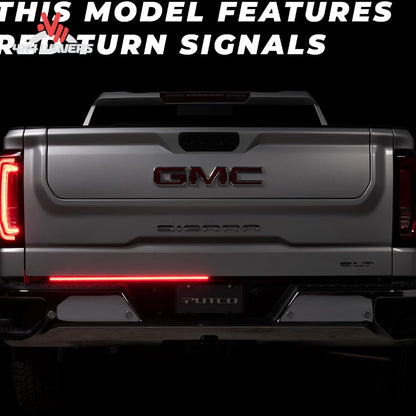 Putco 60 inch Freedom Blade LED tailgate light bar installed on GMC Sierra truck SKU 760060-04
