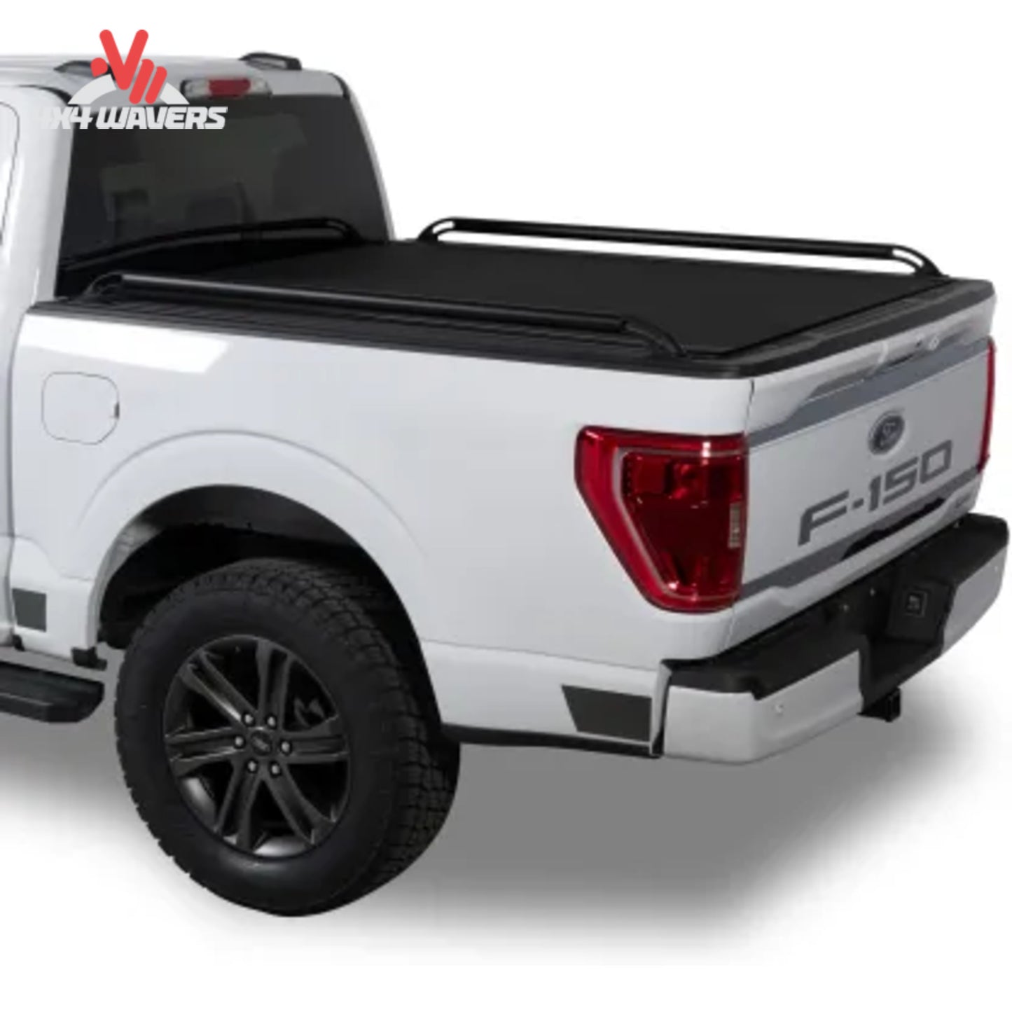 Putco Black Locker Bed Rail installed on 8ft truck bed of 2015-2026 Ford F150 and 2017-2024 F250/F350, side view of the bed rail system.