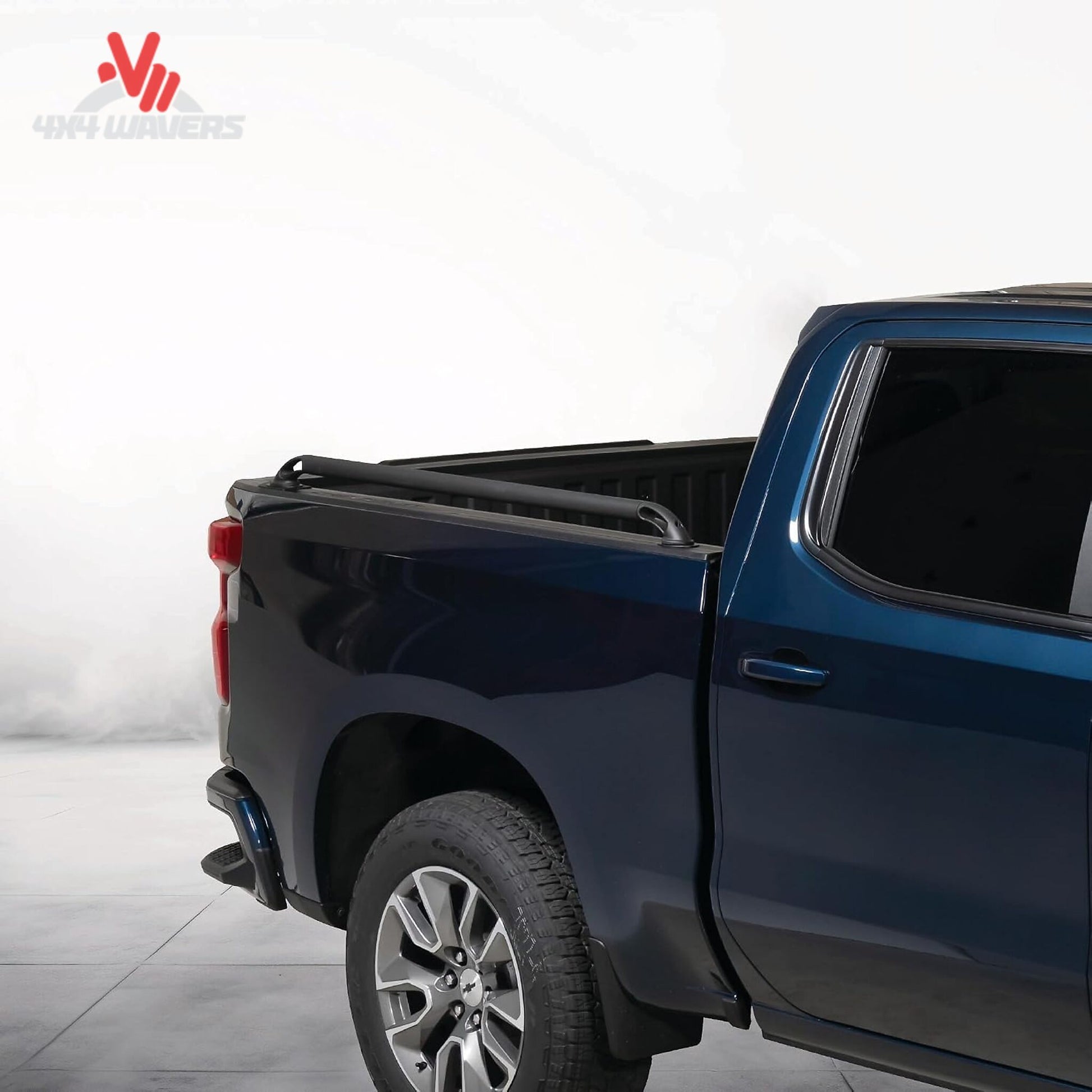 Putco Black Locker Bed Rails installed on 8ft truck bed for Ford F150, F250, F350 models, side view showing sleek black finish.