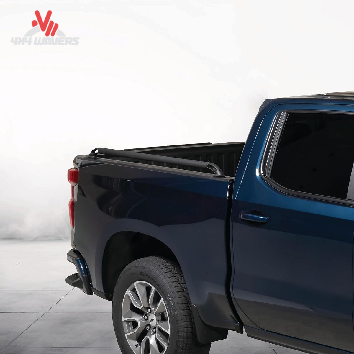Putco Black Locker Bed Rails installed on a 15-26 Ford F150 5.5ft bed, shown from the side view in a product image.