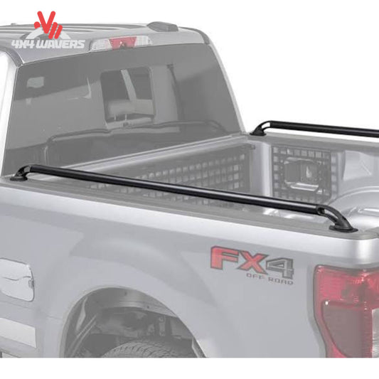 Side view of Putco Black Locker Bed Rail installed on a 15-26 Ford F150 with a 5.5ft bed, showcasing durable truck bed protection.