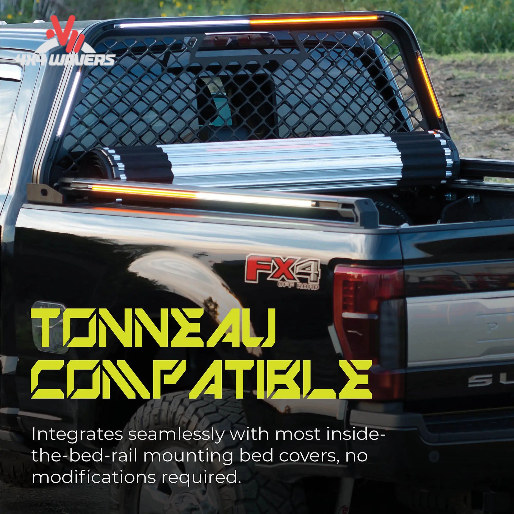 Side view of truck bed equipped with Putco black TEC rail storage system 109867
