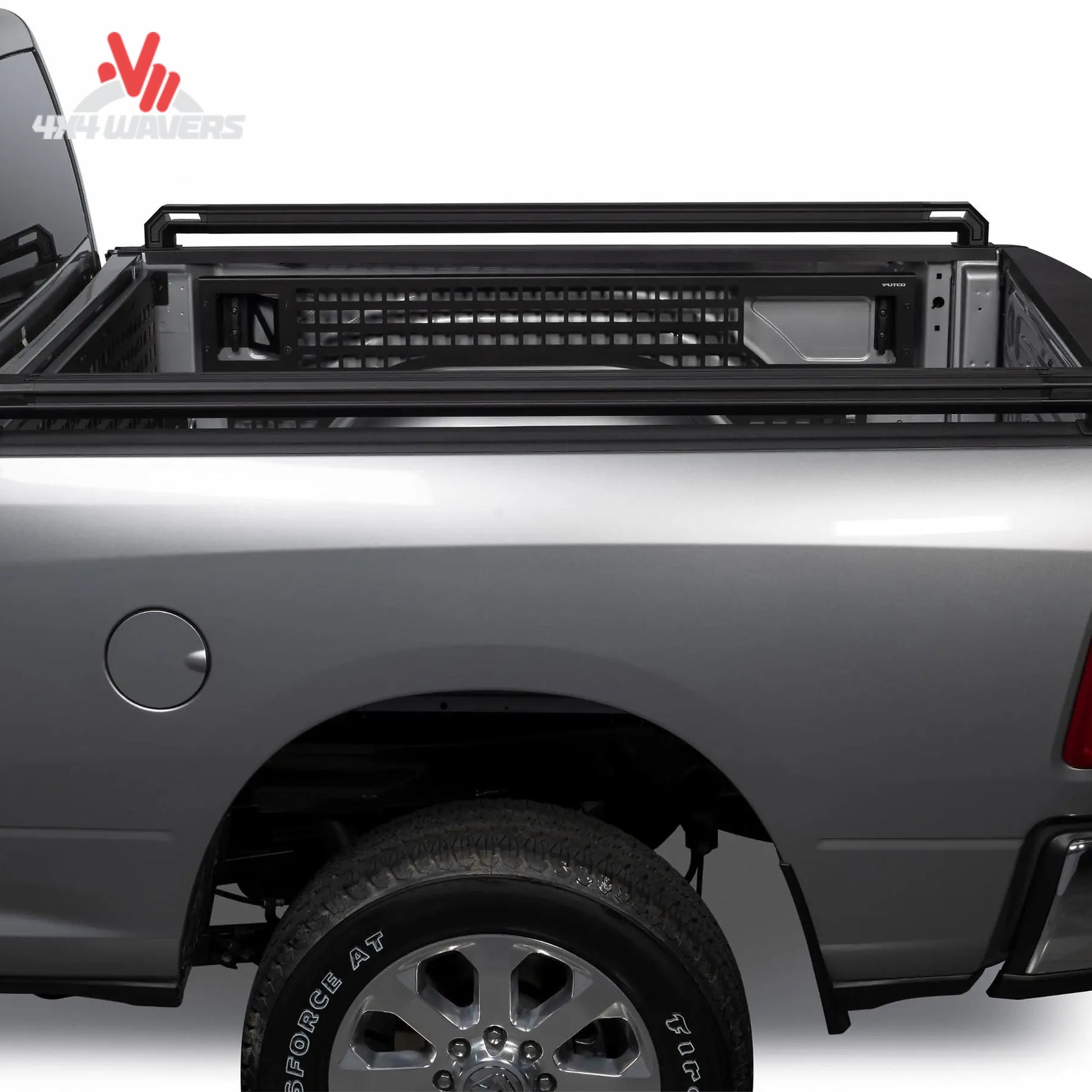 Putco TEC truck bed rail installed on a 21-26 Ford F150 6.5ft bed, showcasing black metal bed rail side view.