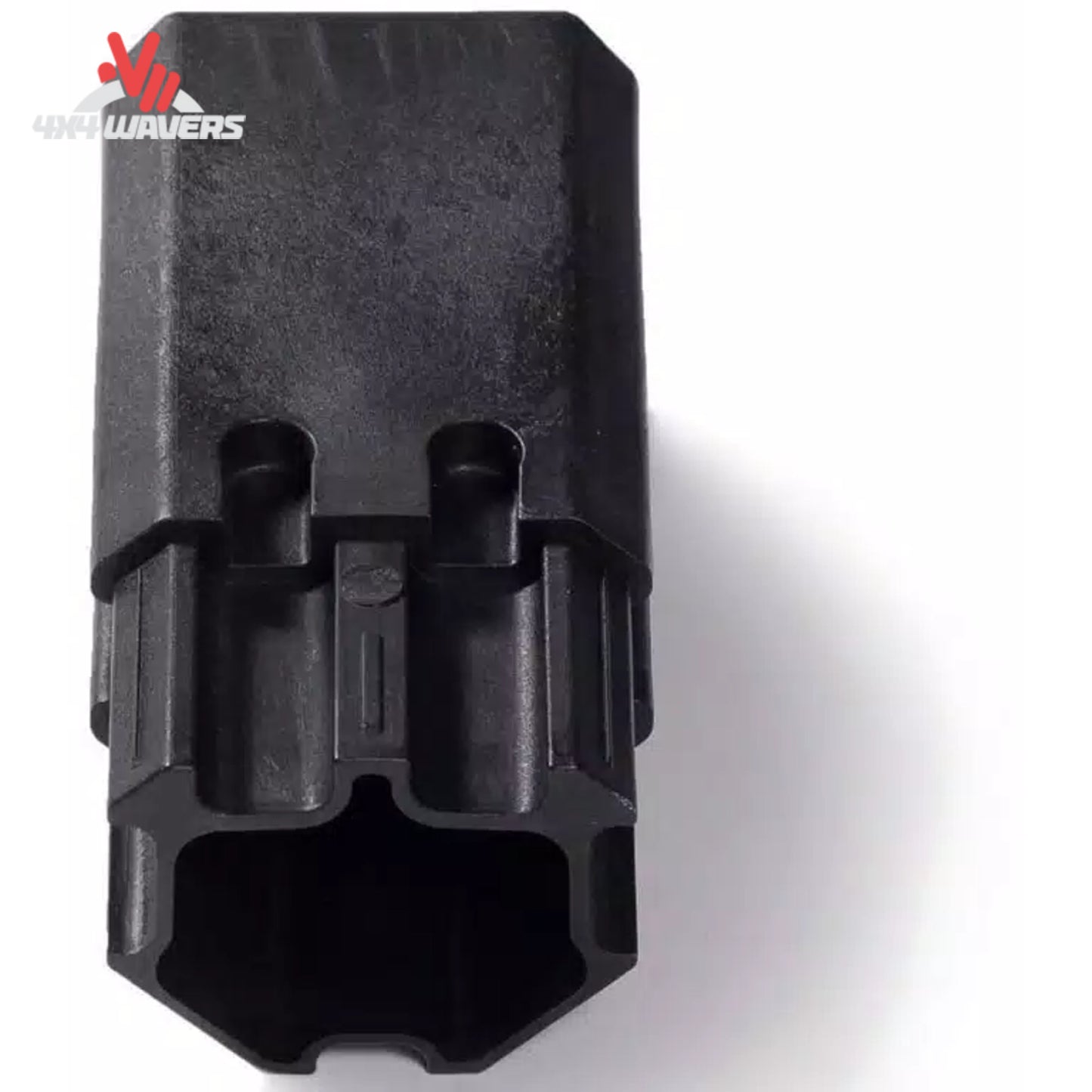 Detail view of mounting stanchion and accessory T-slot channel on black TEC rail 109867