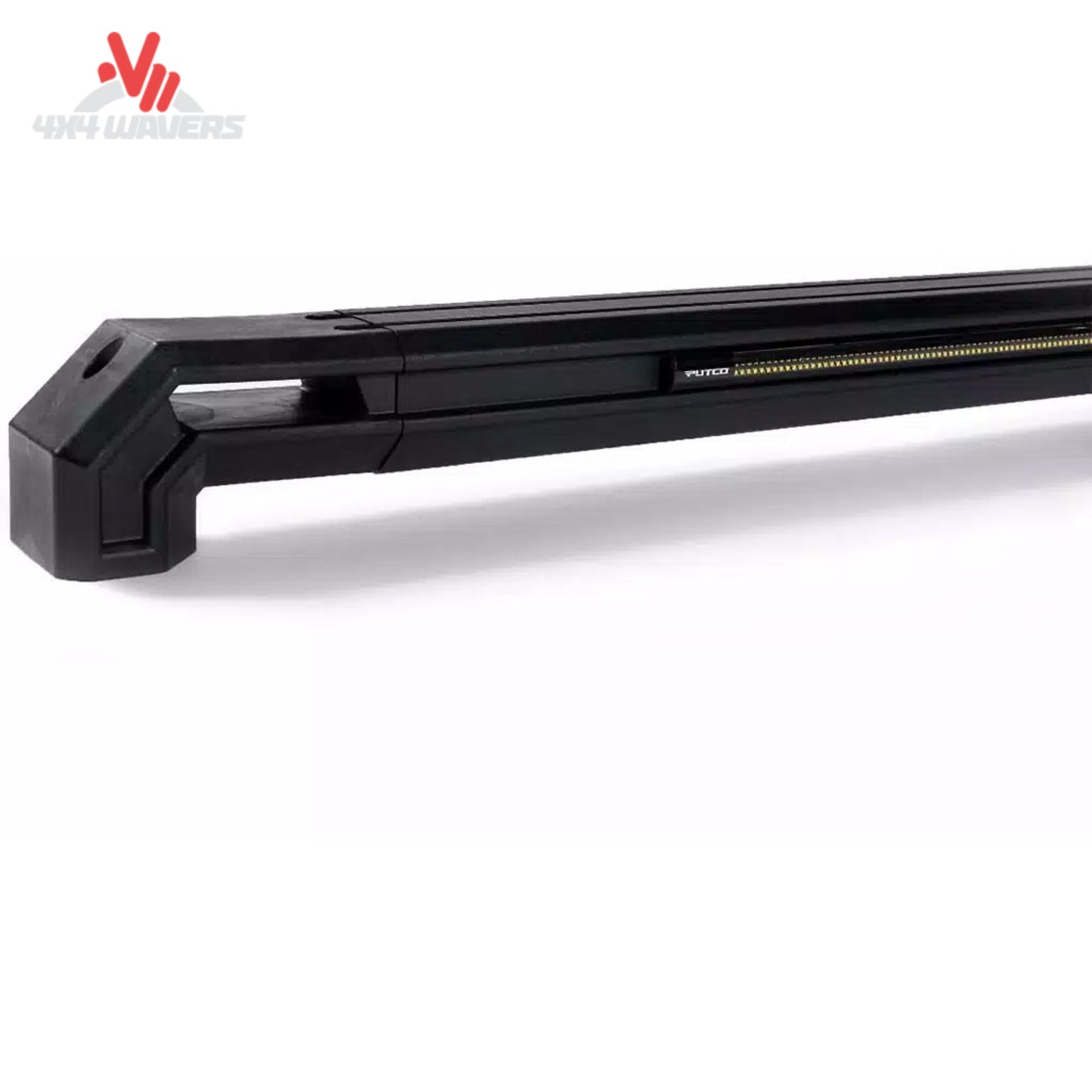 Black Putco TEC truck bed rail with stanchion channels on a 2021-2026 Ford F150 6.5ft bed, showcasing durable bed rail design.