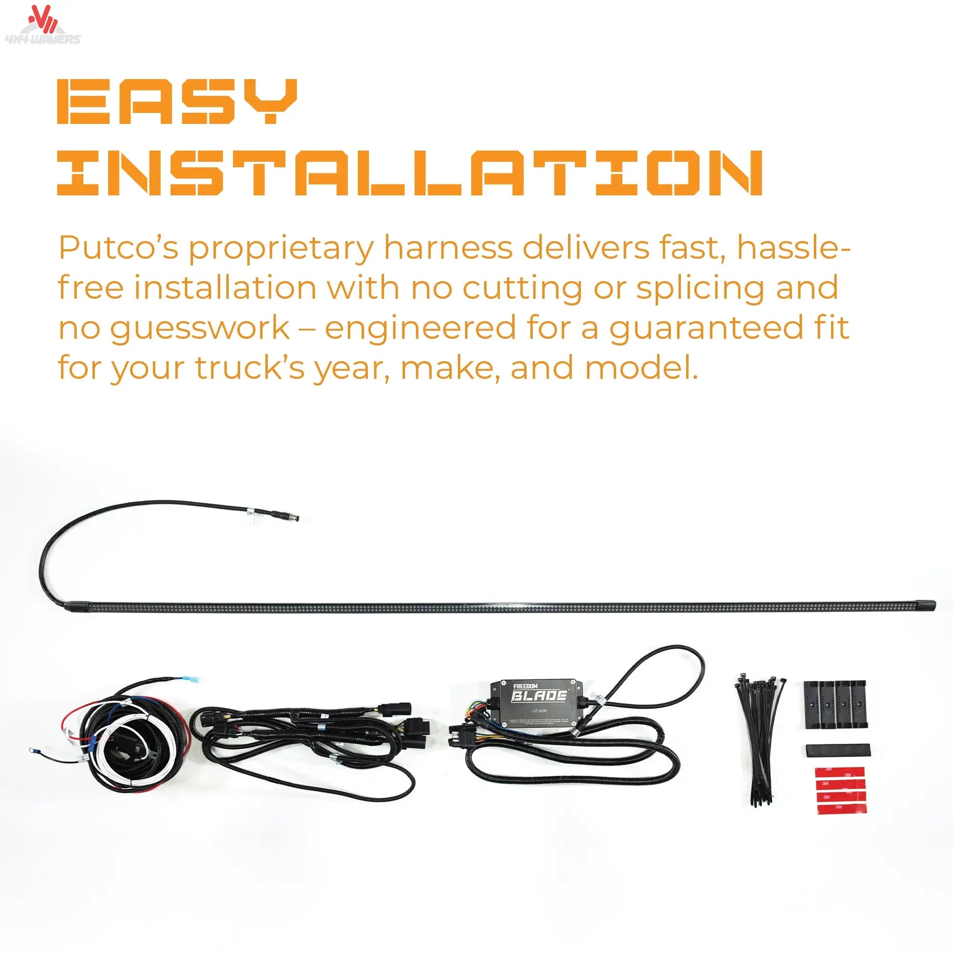 Putco Freedom Blade 48-inch LED tailgate light bar on a 2005-2026 Toyota Tacoma and Gladiator pickup truck.