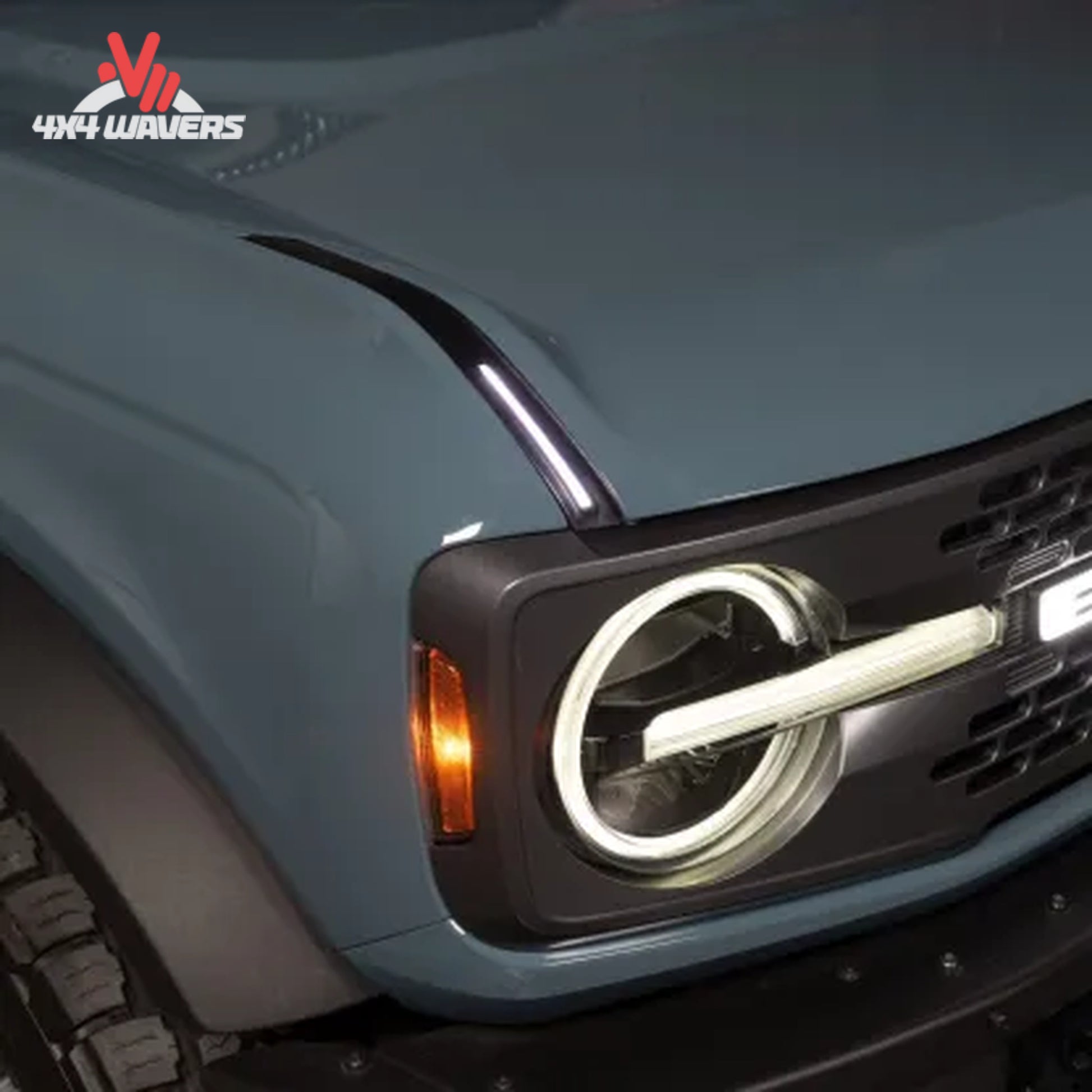 High-output LED daytime running lights integrated into the Ford Bronco front grille