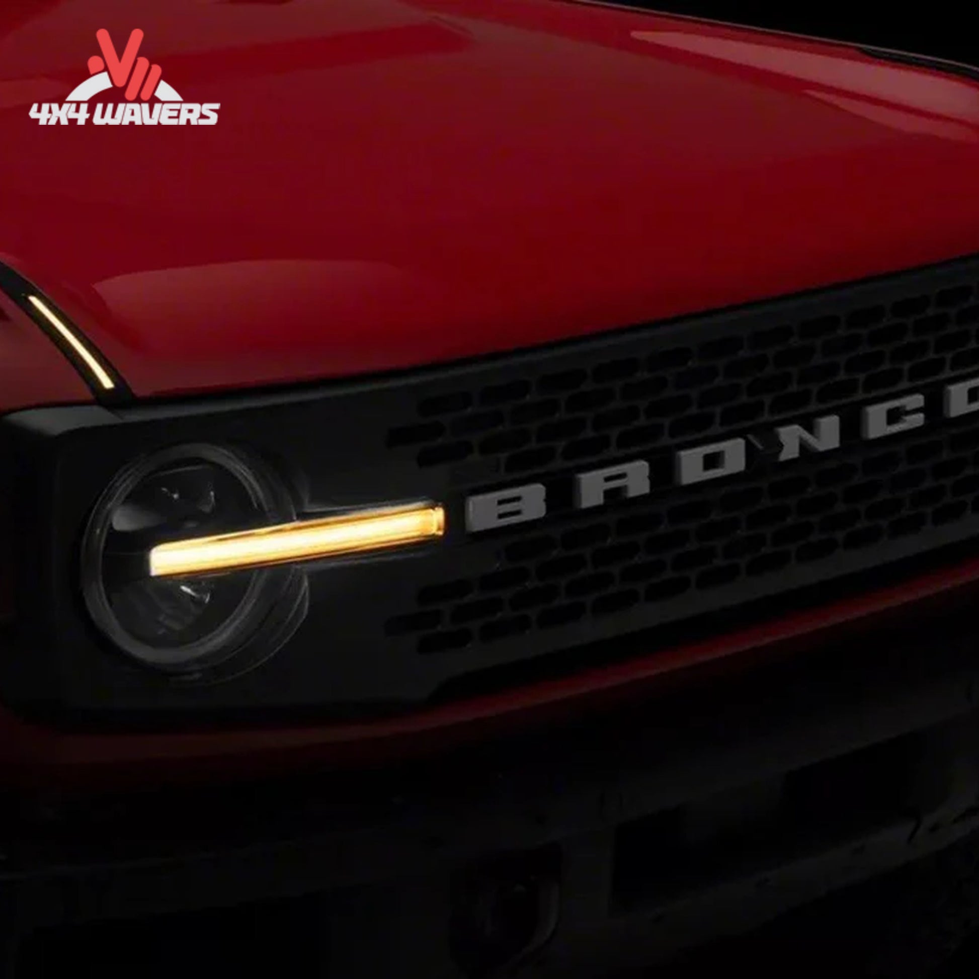 Putco Luminix daytime running lights installed in a Ford Bronco grille for enhanced visibility and styling