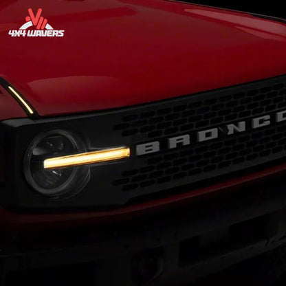 Putco Luminix daytime running lights installed in a Ford Bronco grille for enhanced visibility and styling