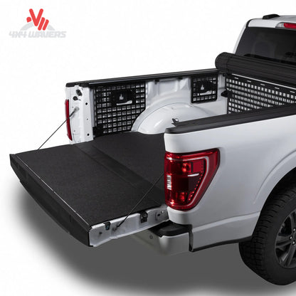 Putco driver Molle panel installed in a 15-20 Ford F150 bed, showing organized storage and mounting options for bed accessories.