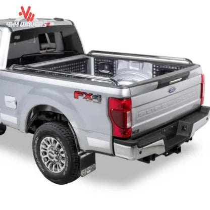 Side view of Putco SSR Locker Bed Rails installed on a 15-26 Ford F150 with a 6.5ft bed, showcasing durable truck bed protection.