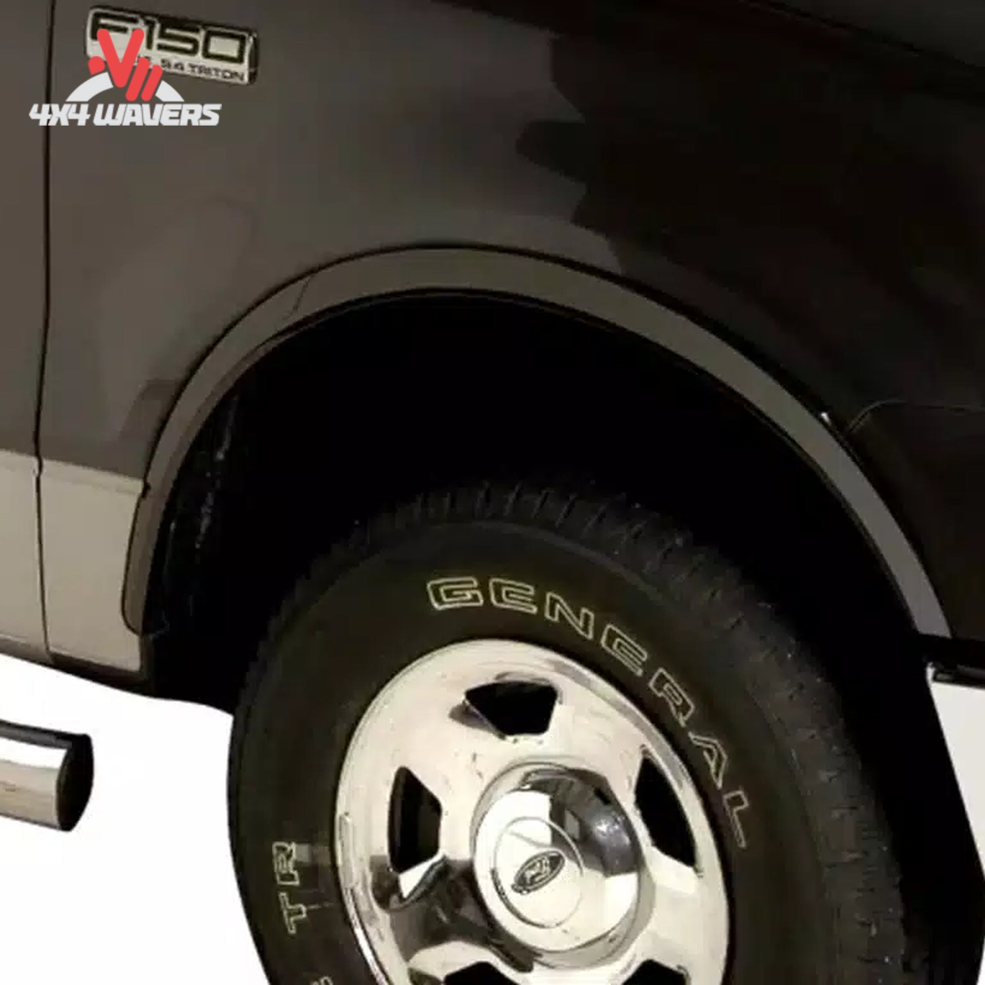 Putco stainless steel fender trim kit installed on a 2015-2017 Ford F150, showcasing sleek fender flare enhancements.