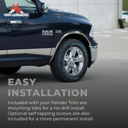Putco stainless steel fender trim kit installed on a 2015-2017 Ford F150, showcasing sleek, durable fender flares on the truck.
