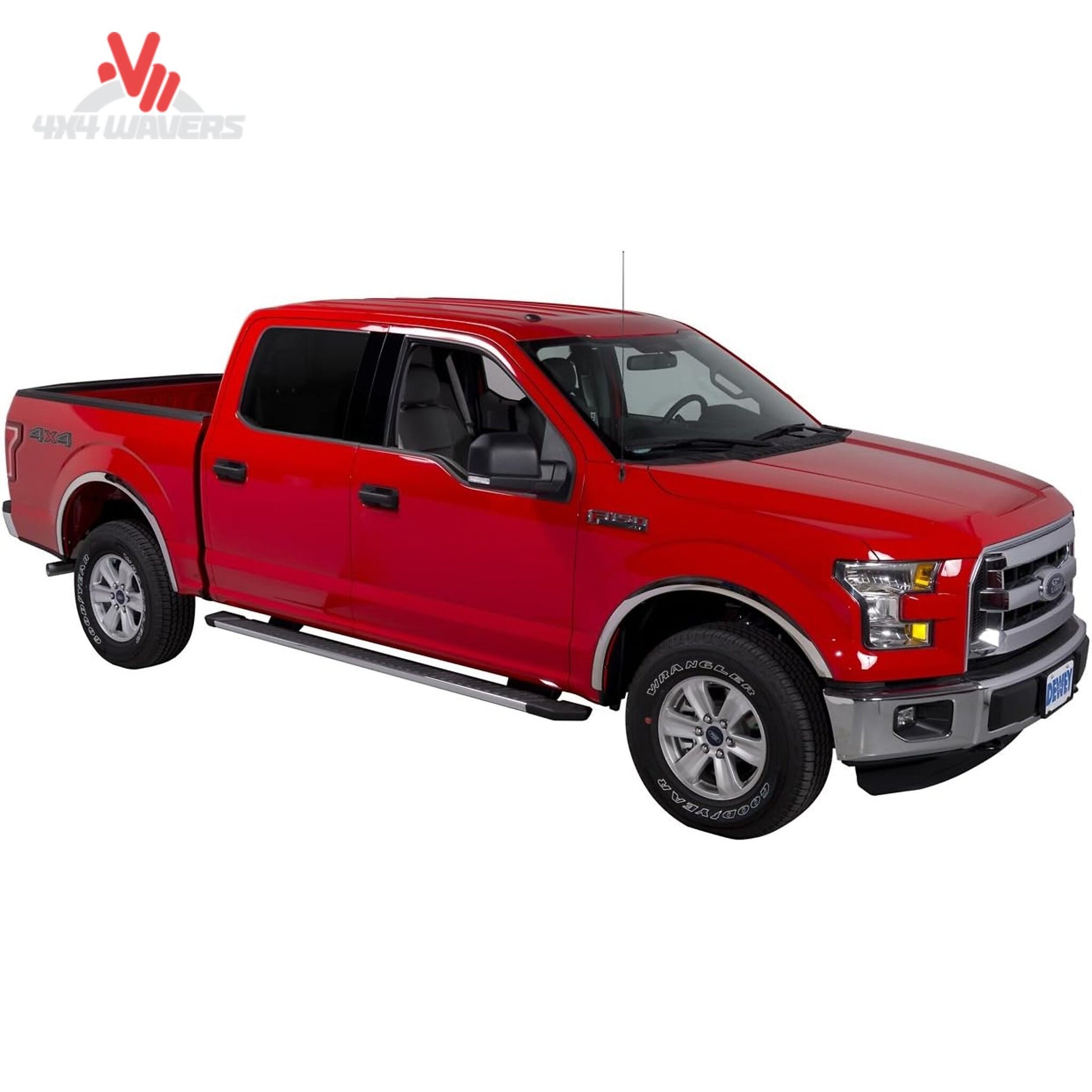 Putco stainless steel fender trim kit installed on a 2015-2017 Ford F-150, showing sleek fender flare enhancements.
