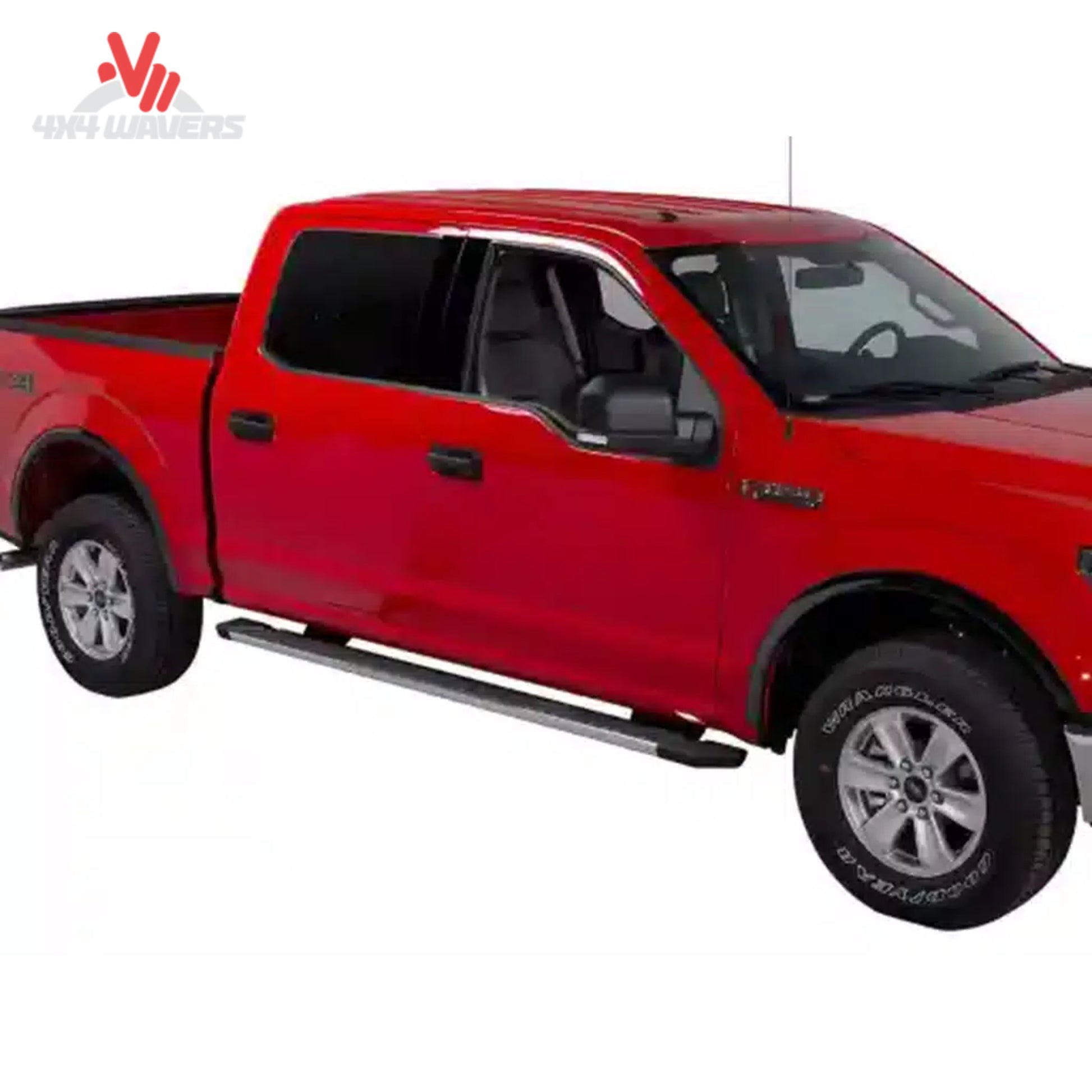 Putco stainless steel fender trim kit installed on 2015-2017 Ford F150, showcasing sleek fender flare design on the vehicle.