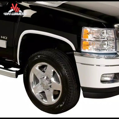Putco stainless steel fender trim kit with rubber gaskets for 2021-2026 Ford F150 truck fender flares, detailed close-up image.