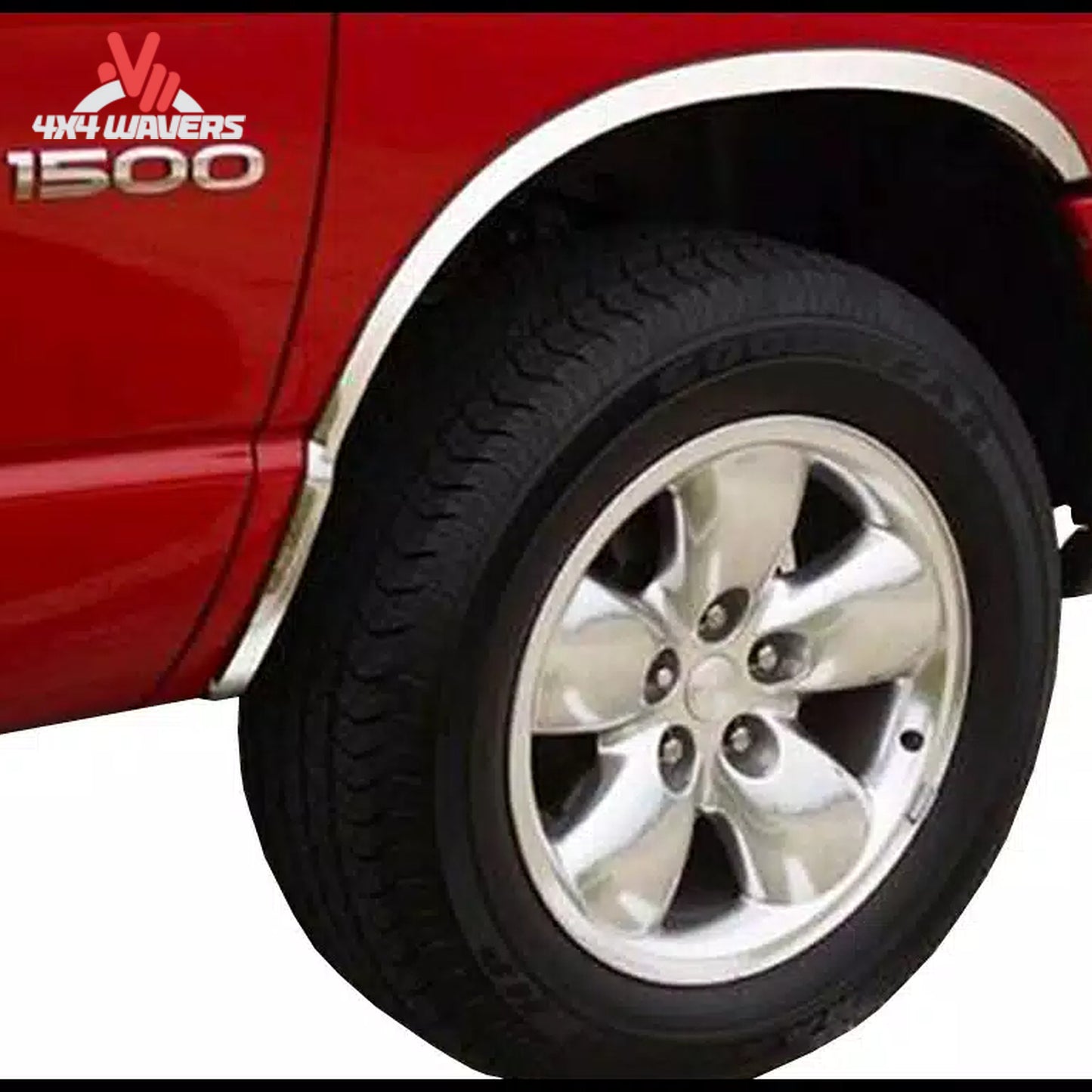 Putco stainless steel fender trim kit with rubber gasket on a 2021-2026 Ford F150, close-up of the detailed fender flare and trim.