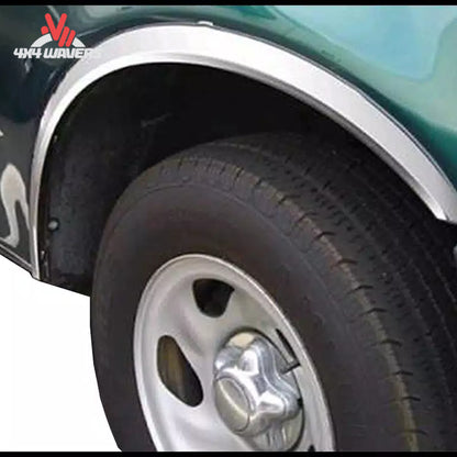Putco stainless steel fender trim kit for 2021-2026 Ford F150 with rubber gasket detail and sleek fender flare design.