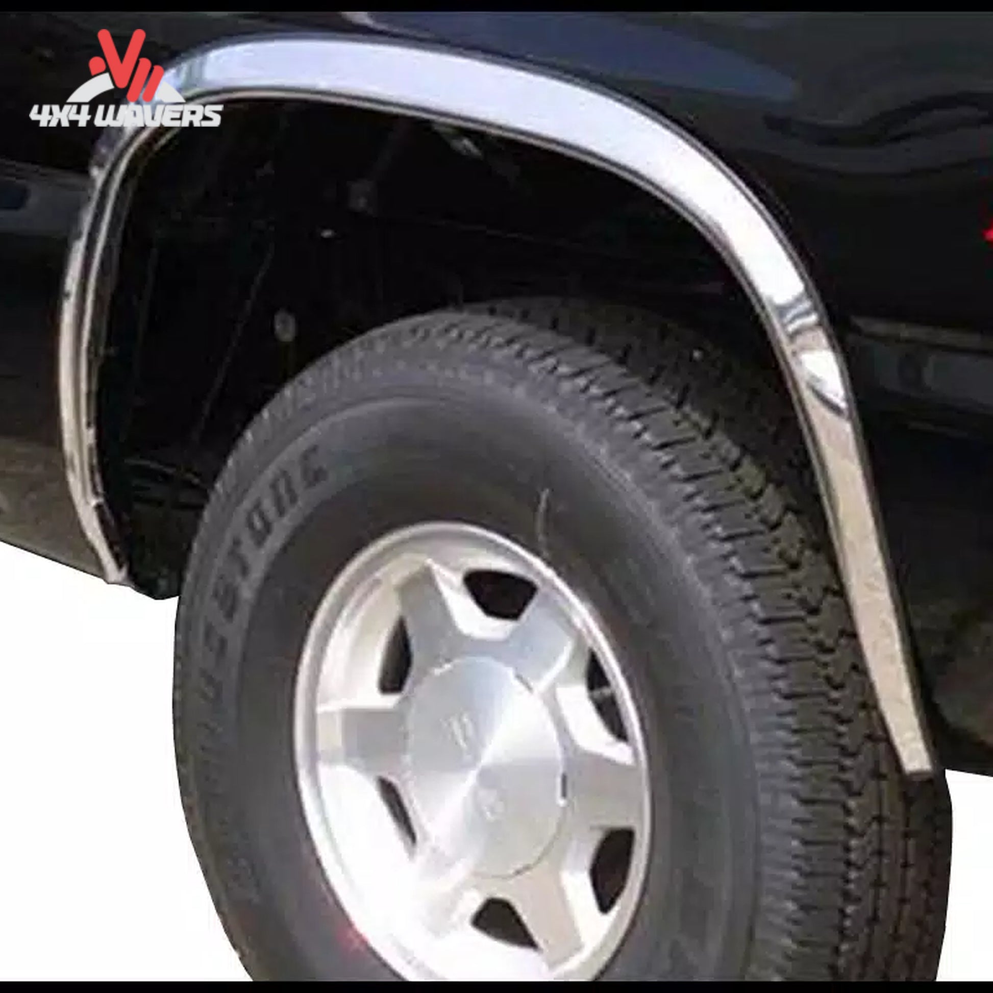 Putco stainless steel fender trim kit for 2021-2026 Ford F150, showing close-up of rubber gasket detail on fender flares.