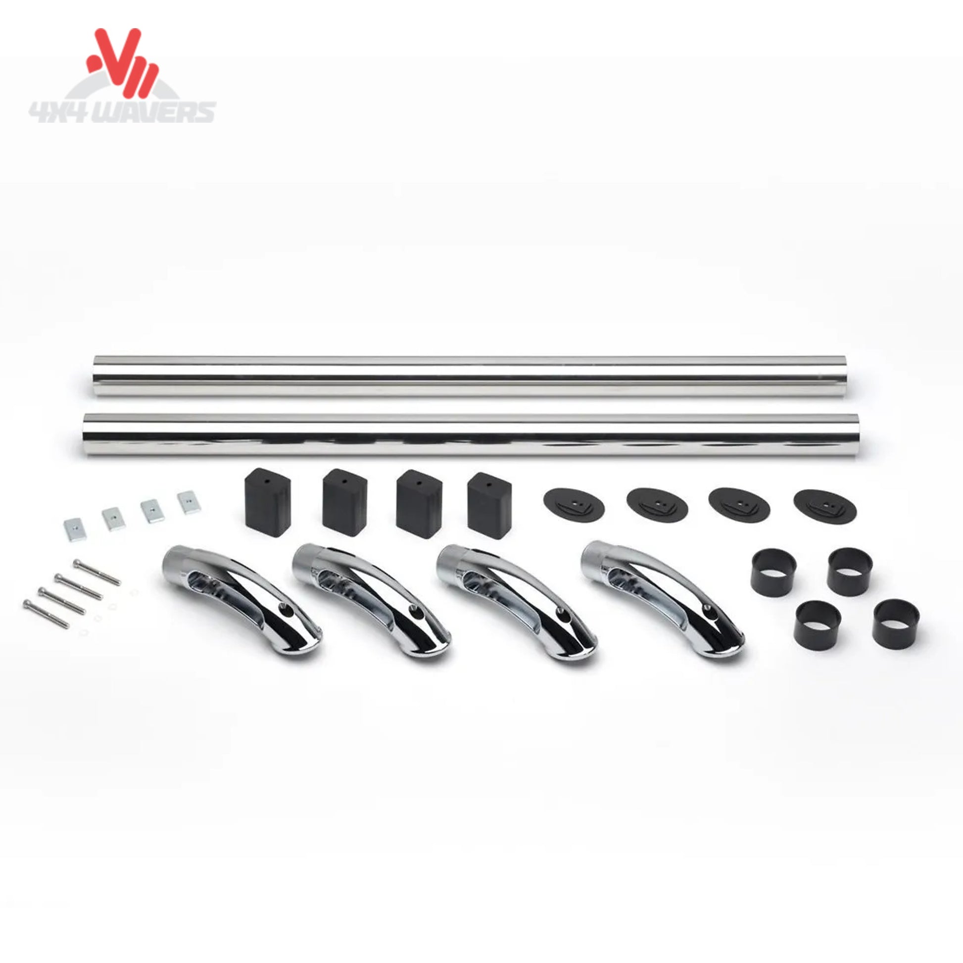 Putco stainless locker bed rail for 15-26 F150 and 17-26 F250/F350 trucks, shown with mounting hardware on an 8-foot truck bed.
