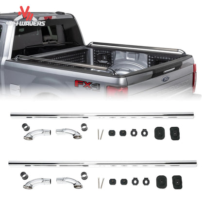 Putco stainless locker bed rails for 15-26 F150 and 17-26 F250/F350 8ft truck bed, sturdy and corrosion-resistant metal design.
